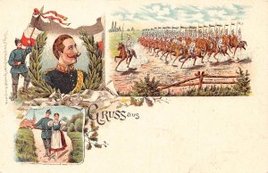 L026 Germany Gruss aus cavalry Kaiser Wilhelm military litho postcard