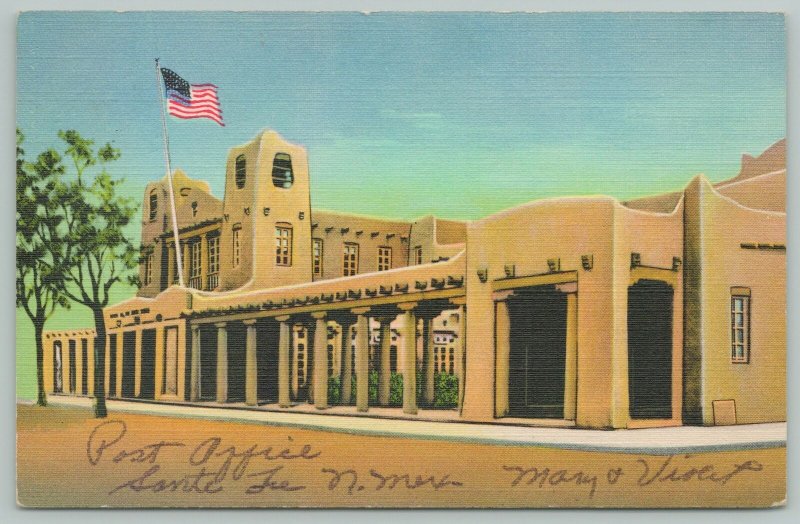 Santa Fe New Mexico~US Post Office~Federal Building~1940s Linen Postcard