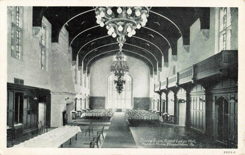 Postcard Masonic Grand Lodge Hall Dining Room Elizabethtown PA 