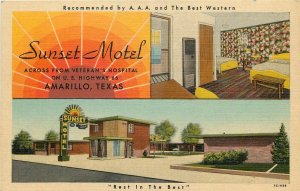 1940s Amarillo Texas Route 66 Sunset Motel multi View Teich Postcard 25-11726