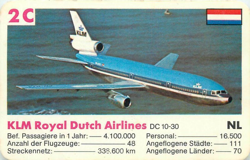Super Trumph 6x9cm airlines plane revue trade card 2C KLM DUTCH AIRLINES DC 10