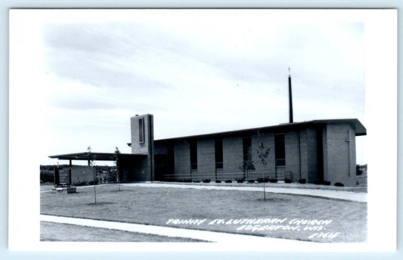 RPPC EDGERTON, Wisconsin WI ~ Trinity Evangelical LUTHERAN CHURCH 1960s Postcard