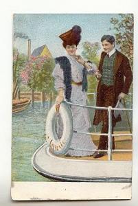 Couple on Ship Deck, Fur Stole, Great Hat, Romantic