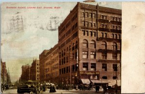 Postcard WA Spokane Riverside Avenue Looking East Old Cars Street View 1909 S69