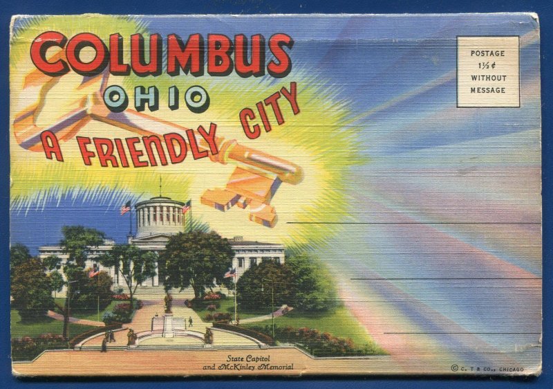 Columbus Ohio Mckinley memorial State Capitol Postcard Folder 