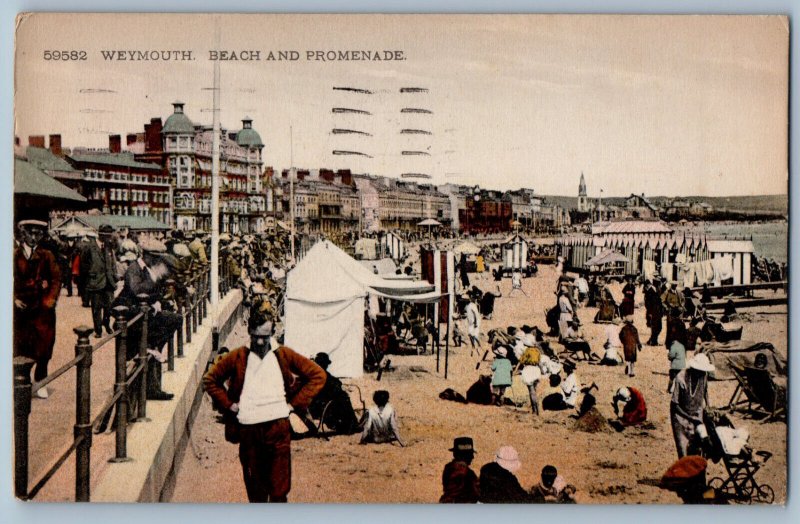 Dorset England Postcard Beach and Promenade Weymouth 1929 Antique Posted