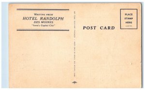 c1950's Hotel Randolph Building Cars Des Moines Iowa IA, Multiview Postcard