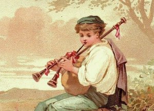 1880 S & G Haguenauer House Trade Card French Victorian Young Man Playing A Horn 