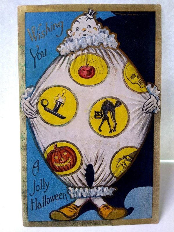 Halloween Postcard Jolly Clown Black Cat JOL Skull Witch Suit HM Rose TRG Unused 