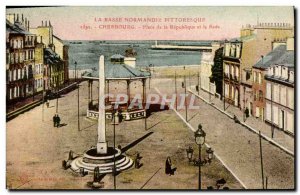 Old Postcard Cherbourg Place de la Republique and the harbor