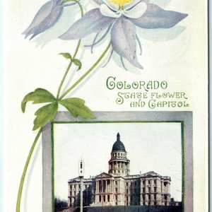 1907 Colorado State Flower & Capitol Litho Photo Postcard St Joseph & Co RPO A33