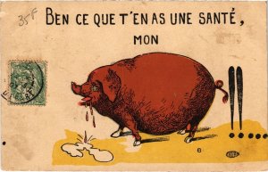 PC ARTIST SIGNED PIG COCHON PIGS (a37080)