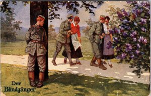 WWI Danish Soldier Comic Romance Peeping Tom Der Blindganger  DB Postcard L1