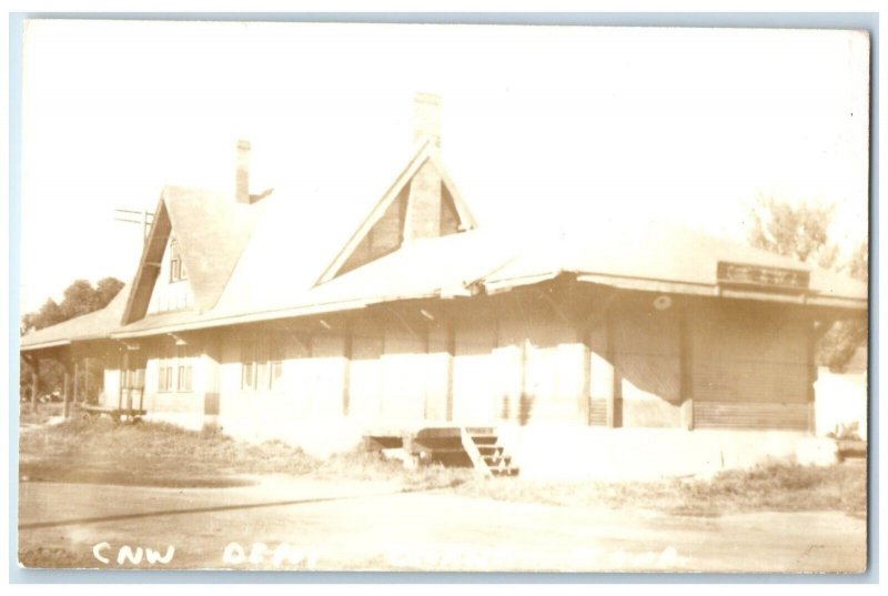 c1960 CNW Unknown Iowa Railroad Vintage Train Depot Station RPPC Photo Postcard