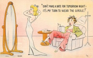 Comic  DON'T MAKE A DATE ~MY TURN FOR THE GIRDLE~Two Women  ca1940's Postcard