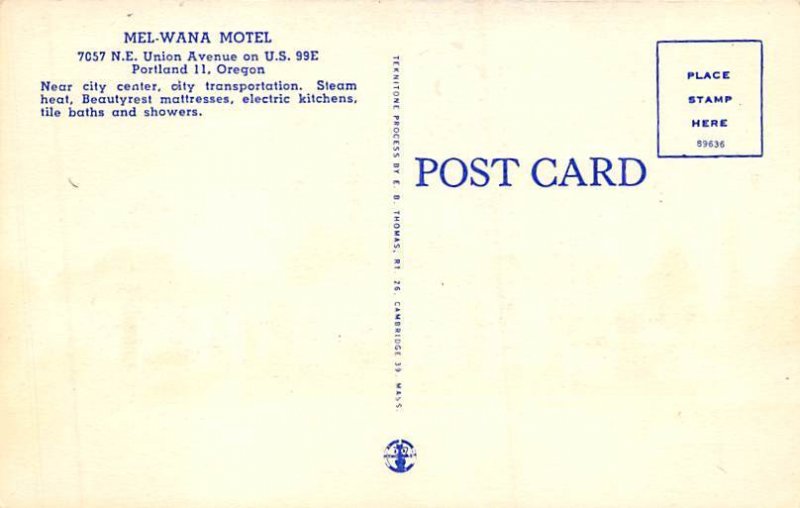 Mel-Wana Motel Portland, Oregon OR Postcard