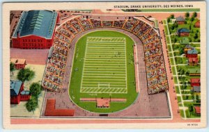 DRAKE UNIVERSITY Des Moines, Iowa IA  FOOTBALL STADIUM Curteich c1940s Postcard