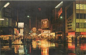 Postcard USA  Chicago illinois twilight sttles down night view street cars