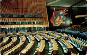 VINTAGE POSTCARD GENERAL ASSEMBLY HALL UNITED NATIONS HEADQUARTERS MAXIMUM1957