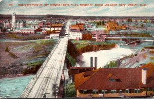 Washington Spokane Birds Eye View Showing Lower Falls Monroe Street Bridge an...