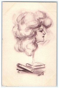 1911 Cigarette Smoke Pretty Woman Cobb Shinn Artist Signed Portland OR Postcard