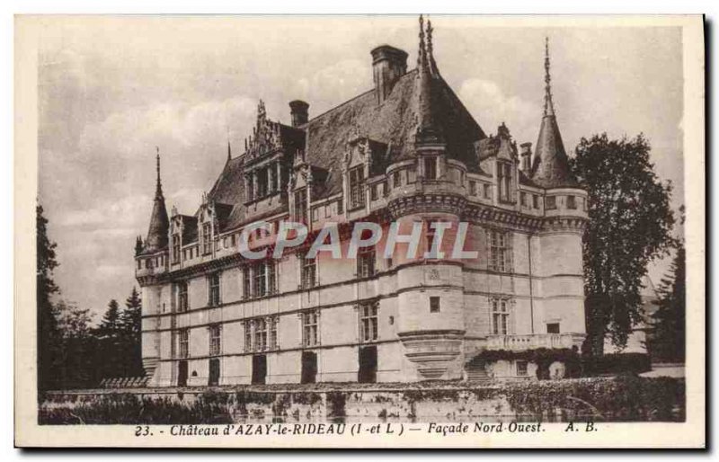 Old Postcard Chateau D & # 39Azay The Facade North West Rideau