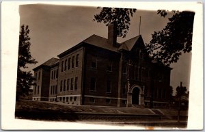 School Building Campus Along The Roadway Antique RPPC Real Photo Postcard