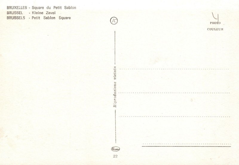 VINTAGE CONTINENTAL SIZE POSTCARD SMALL SABLON SQUARE BRUSSELS BELGIUM