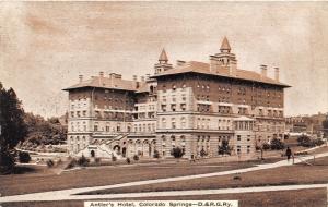 Colorado Springs Colorado~Antler's Hotel~D&RG Ry~Railway~c1910 Sepia Postcard