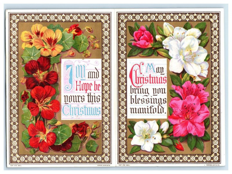 1870s-80s Folder Victorian Graphical Art Nouveau Christmas Card Marcus Ward #W