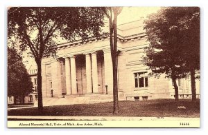 Postcard Alumni Memorial Hall Univ. Of Mich. Ann Arbor Mich. Michigan Brownette