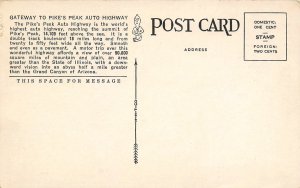 Gateway Pikes Peak Auto Highway Colorado 1920s postcard