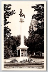 Seagull Monument Temple Block Salt Lake City Utah RPPC Real Photo Postcard B35