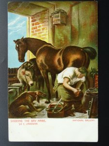 Shire horse Smithy & Farrier SHOEING THE BAY MARE c1905 Postcard Misch & Stocks