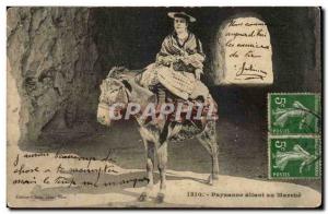 Old Postcard Peasant going to walk cote d & # 39azur (ass donkey mule)