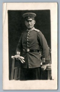GERMAN WWI OFFICER w/ SWORD ANTIQUE REAL PHOTO POSTCARD RPPC 