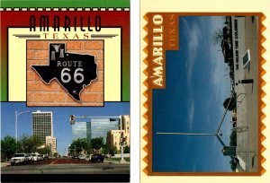 2~4X6 Postcards Amarillo TX Texas ROUTE 66 SIGN~STREET SCENE~HELIUM TIME COLUMNS