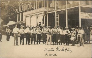 Winter Park FL Music Band in Street & Building c1910 Real Photo Postcard