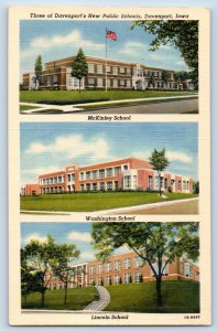 Davenport Iowa Postcard Three Davenport New Public School Multiview 1940 Antique