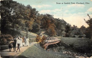 Cleveland Ohio 1910 Postcard Scene At Garfield Park Foot Bridge