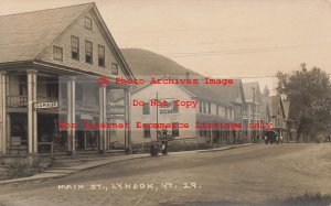 VT, Lyndon, Vermont, RPPC, Main Street, Business Section, Socony Gas Pump