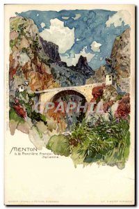 Old Postcard Illustrator Menton Italian border