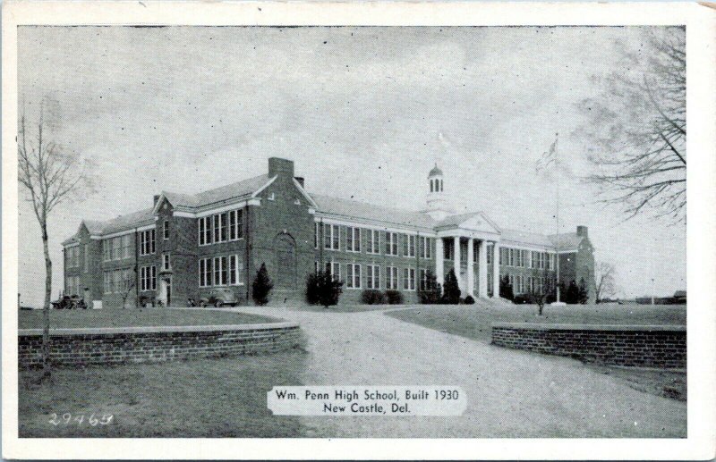 1940s New Castle DE William Penn High School Postcard DO