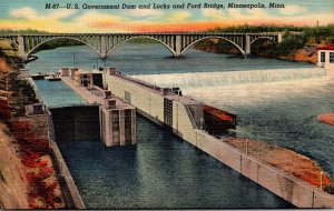 Minnesota Minneapolis U S Government Dam and Locks and Ford Bridge Curteich