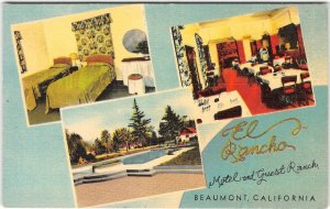 Beaumont, California EL RANCHO Motel & Guest Ranch Roadside Linen 1940s Postcard