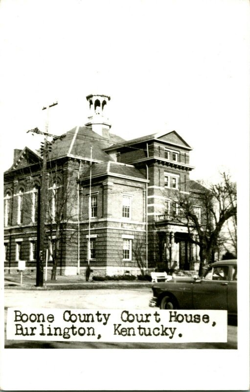 Vtg 1950s Kodak RPPC Boone County Court House Burlington KY Street View w Cars