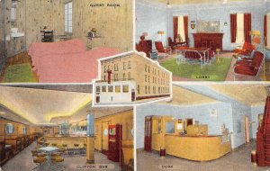 Marquette, Michigan HOTEL CLIFTON Bar, Lobby Interiors 1940s Vintage Postcard