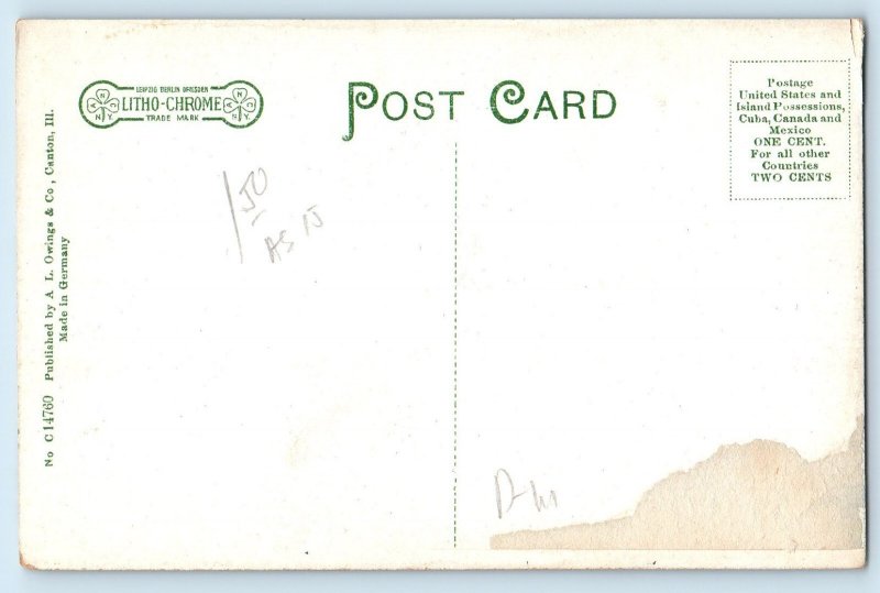 1910 Canton Illinois IL Vintage Postcard High School Building Field Unposted