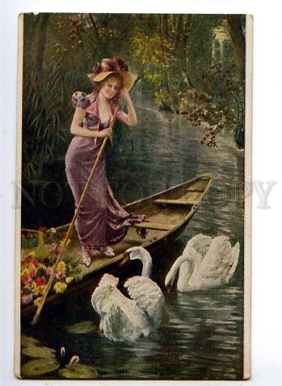 132029 Lady as LEDA w/ SWANS by KOCH vintage Russian PC