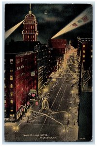 1910 Main St. Illuminated Night Moon Rochester New York Vintage Antique Postcard 